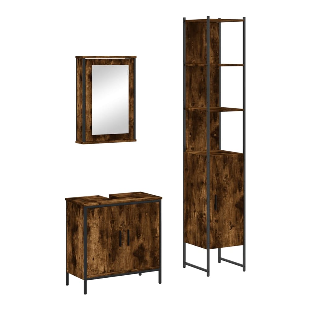 3 Piece Bathroom Furniture Set Engineered Wood Smoked oak