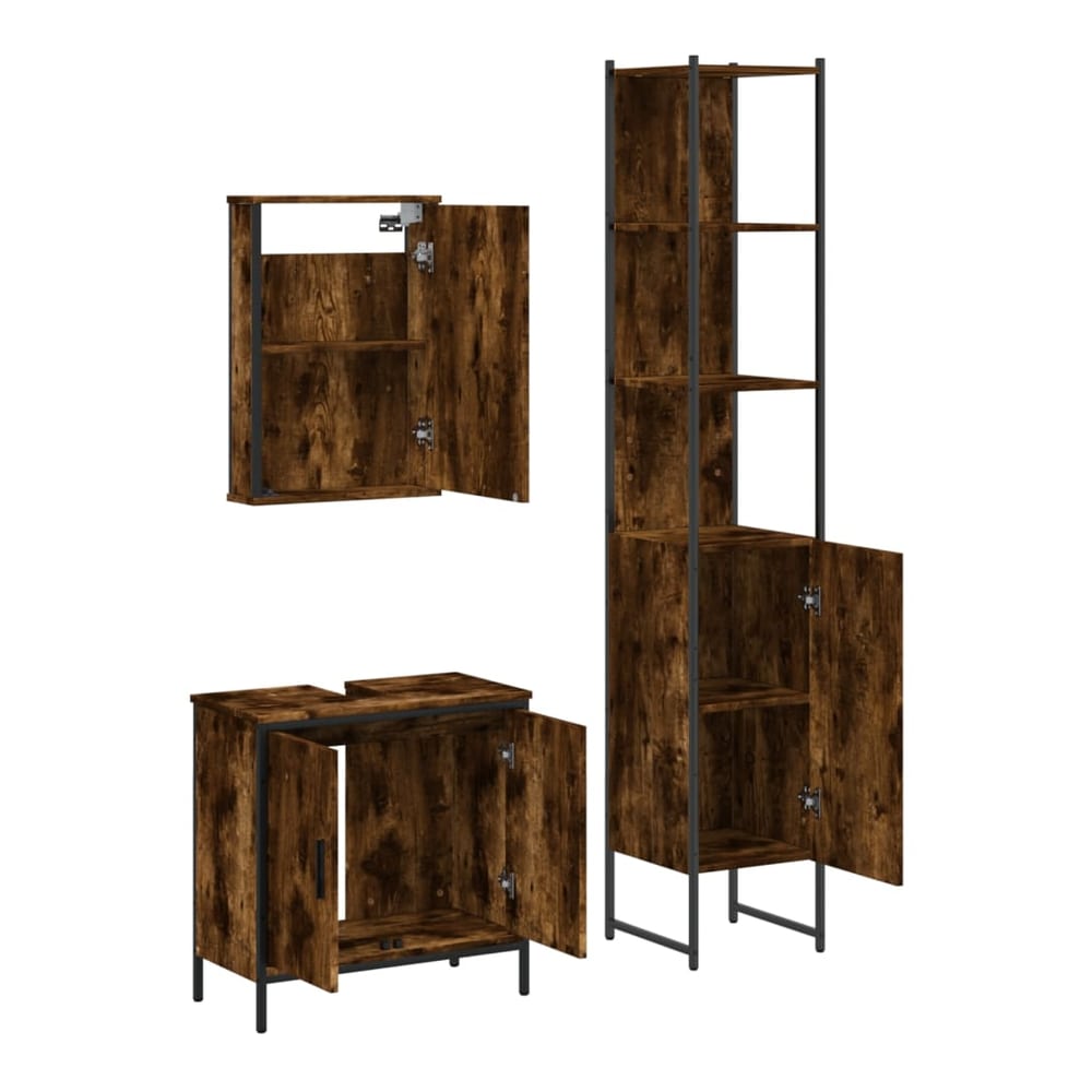 3 Piece Bathroom Furniture Set Engineered Wood Smoked oak