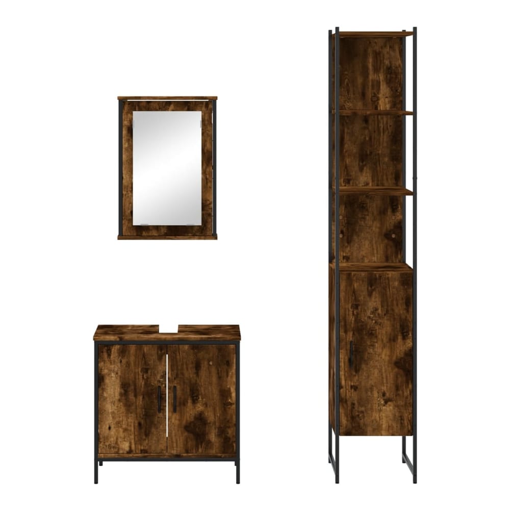 3 Piece Bathroom Furniture Set Engineered Wood Smoked oak