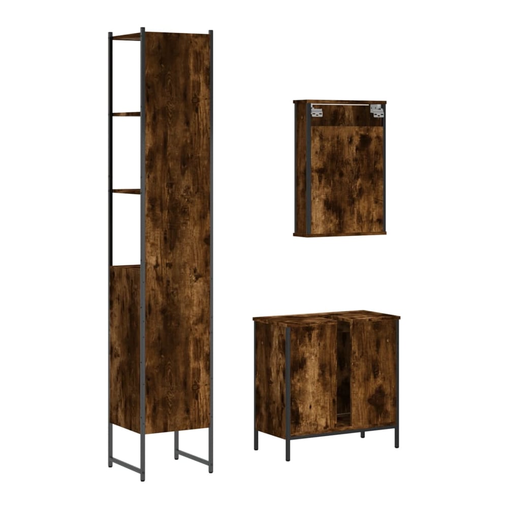 3 Piece Bathroom Furniture Set Engineered Wood Smoked oak