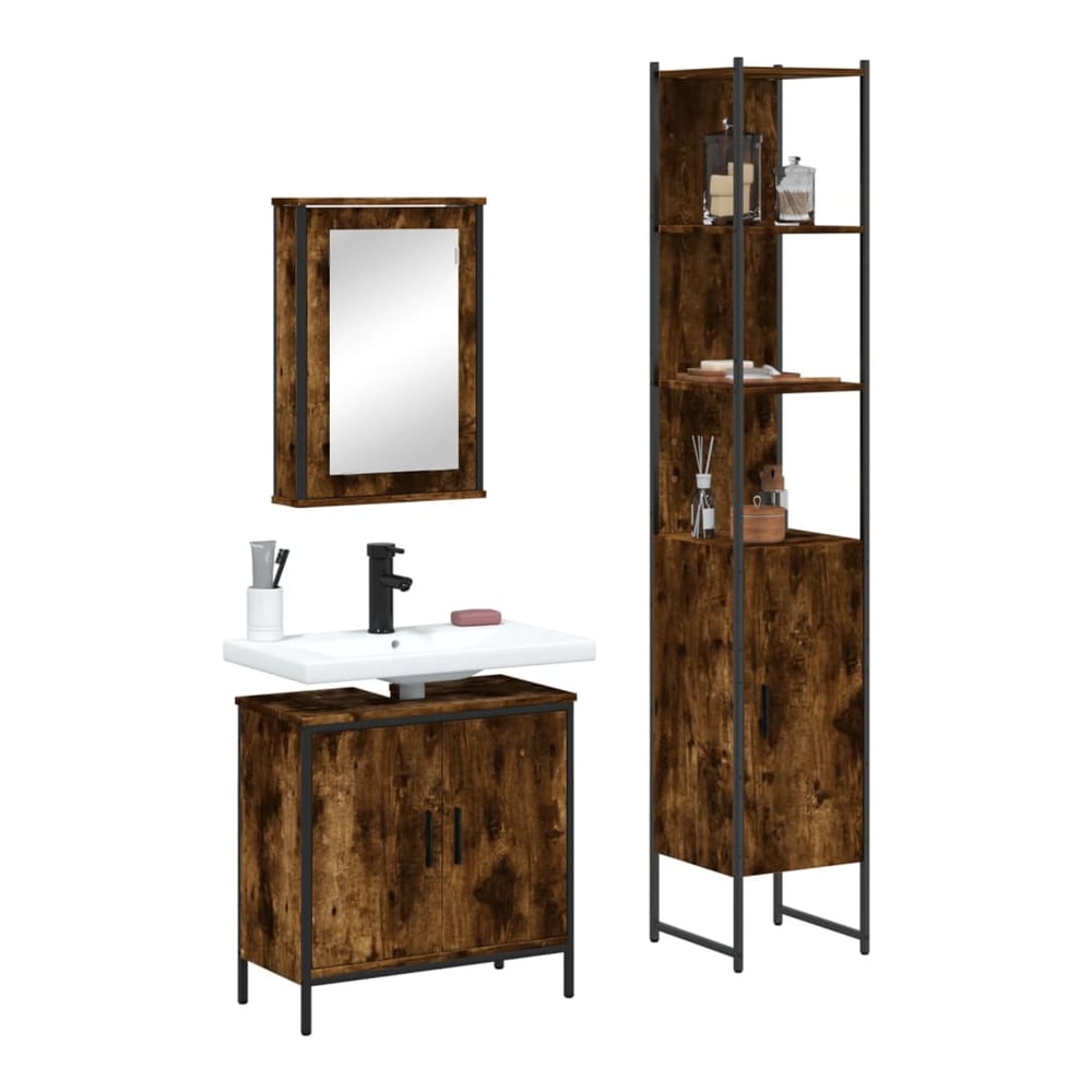 3 Piece Bathroom Furniture Set Engineered Wood Smoked oak