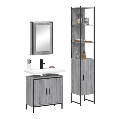 3 Piece Bathroom Furniture Set Engineered Wood Grey sonoma
