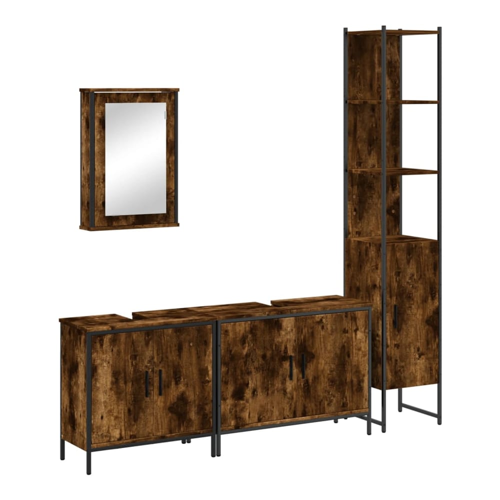 4 Piece Bathroom Furniture Set Engineered Wood Smoked oak