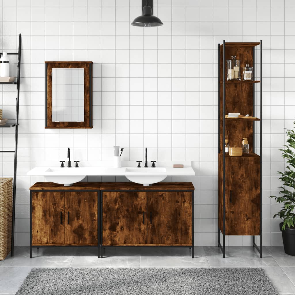 4 Piece Bathroom Furniture Set Engineered Wood Smoked oak