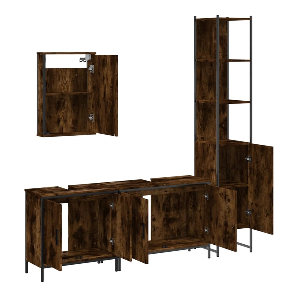 4 Piece Bathroom Furniture Set Engineered Wood Smoked oak