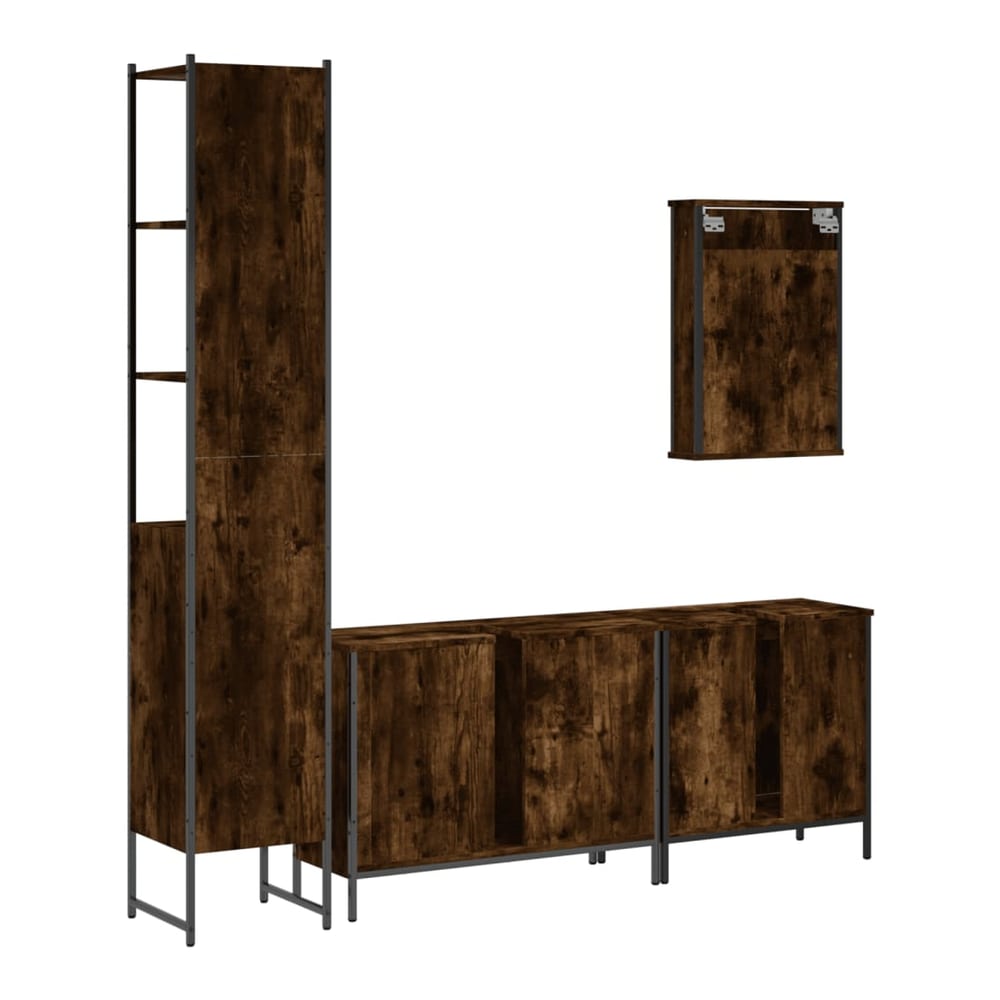 4 Piece Bathroom Furniture Set Engineered Wood Smoked oak