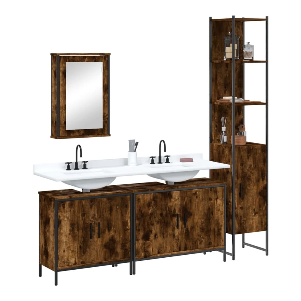 4 Piece Bathroom Furniture Set Engineered Wood Smoked oak