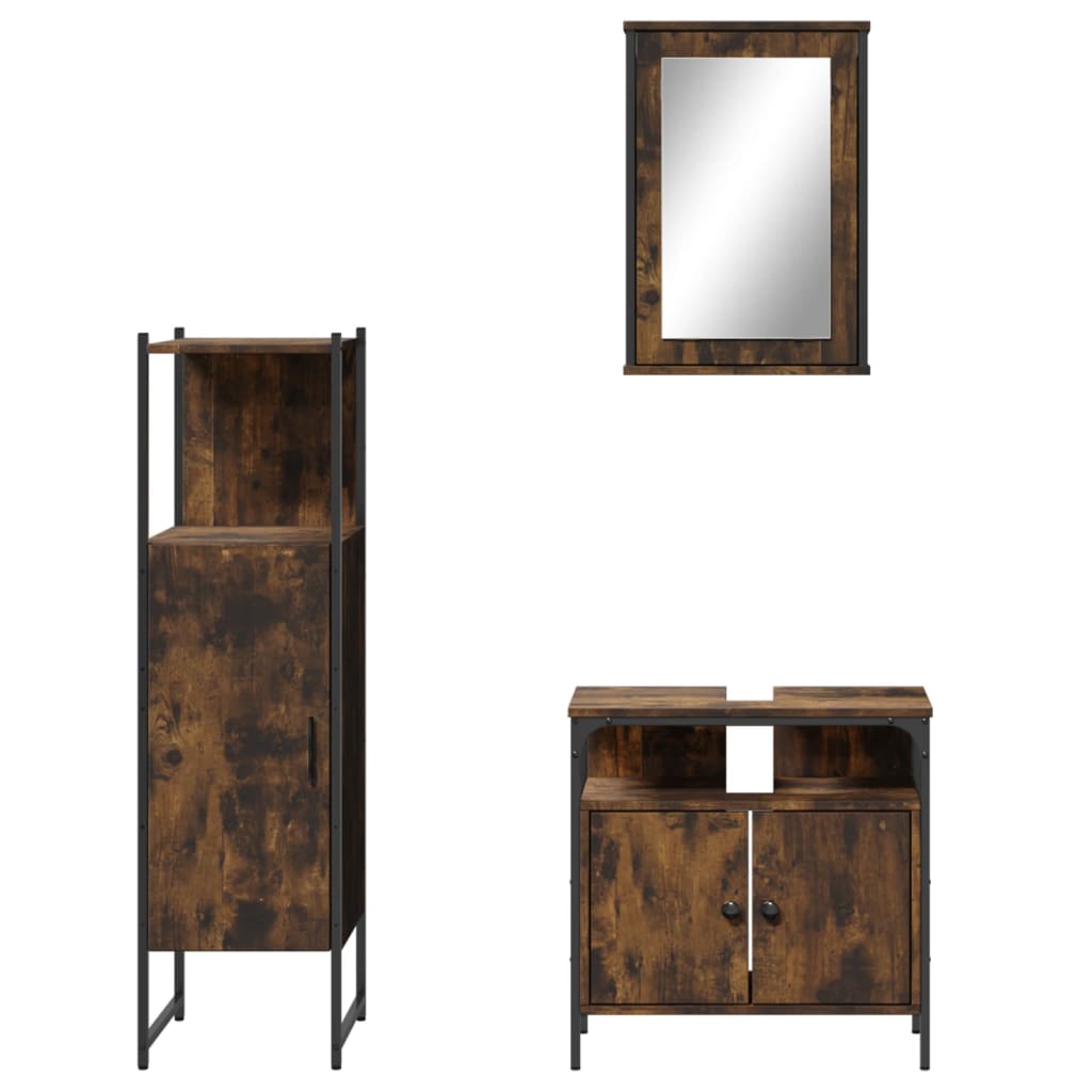 3 Piece Bathroom Furniture Set Engineered Wood Smoked oak