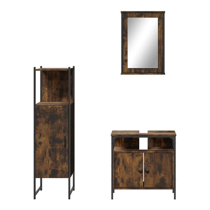 3 Piece Bathroom Furniture Set Engineered Wood Smoked oak