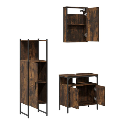 3 Piece Bathroom Furniture Set Engineered Wood Smoked oak