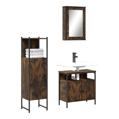 3 Piece Bathroom Furniture Set Engineered Wood Smoked oak