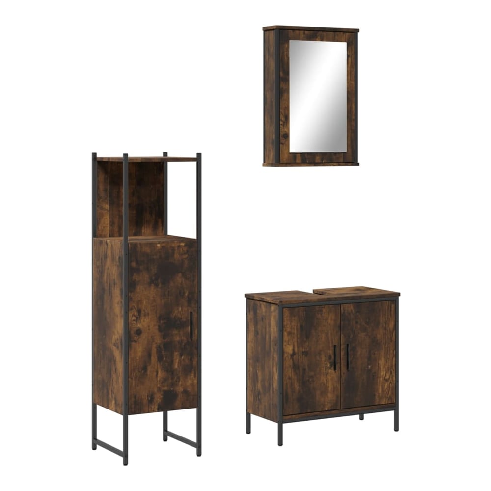 3 Piece Bathroom Furniture Set Engineered Wood Smoked oak