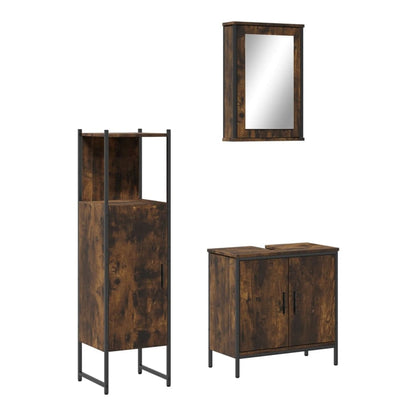 3 Piece Bathroom Furniture Set Engineered Wood Smoked oak