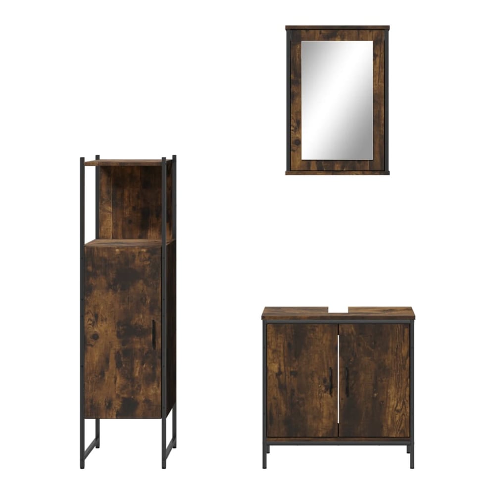 3 Piece Bathroom Furniture Set Engineered Wood Smoked oak