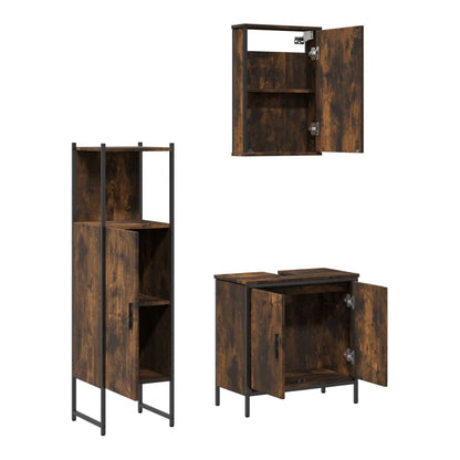 3 Piece Bathroom Furniture Set Engineered Wood Smoked oak