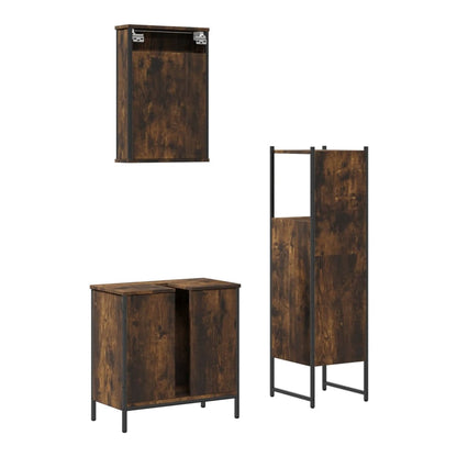 3 Piece Bathroom Furniture Set Engineered Wood Smoked oak