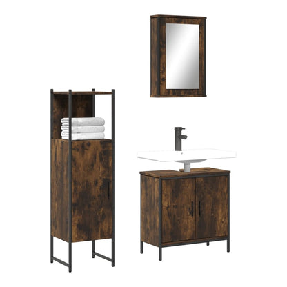 3 Piece Bathroom Furniture Set Engineered Wood Smoked oak
