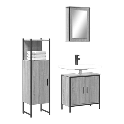 3 Piece Bathroom Furniture Set Engineered Wood Grey sonoma