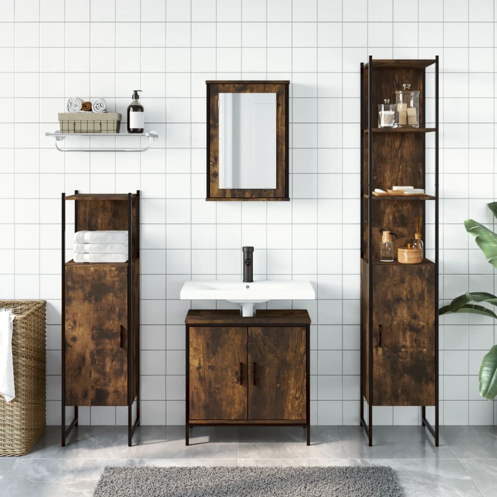 4 Piece Bathroom Furniture Set Engineered Wood Smoked oak