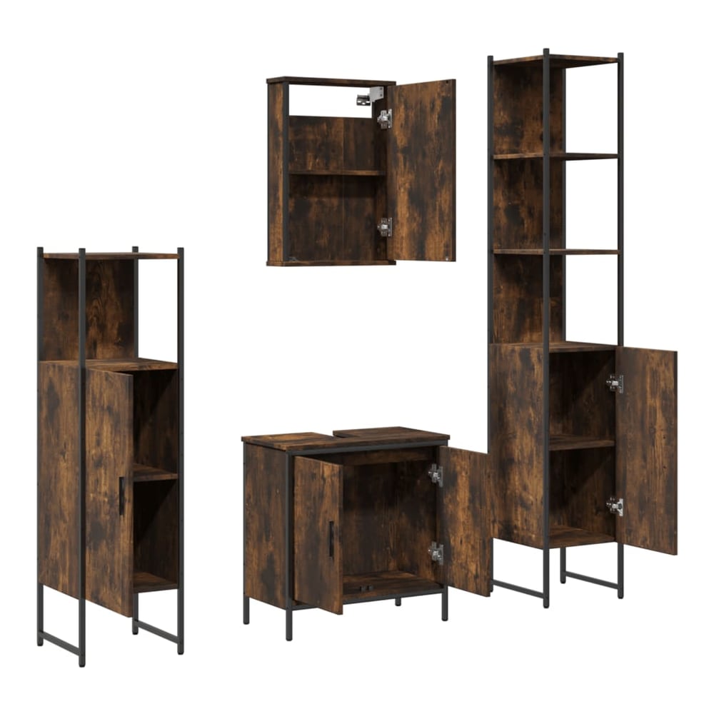 4 Piece Bathroom Furniture Set Engineered Wood Smoked oak