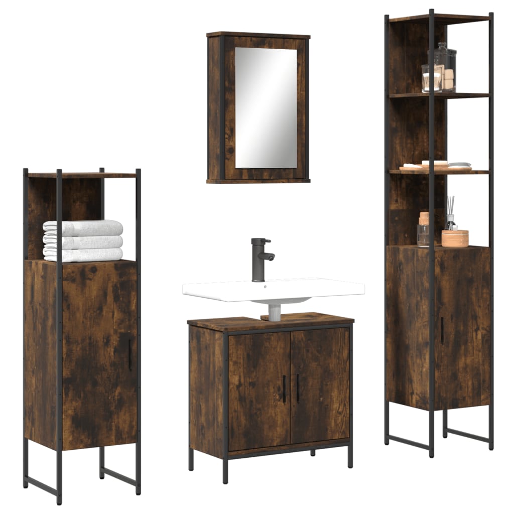 4 Piece Bathroom Furniture Set Engineered Wood Smoked oak