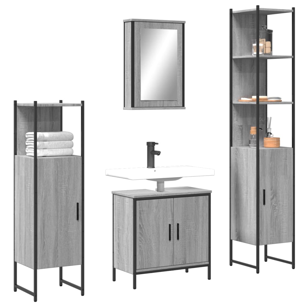 4 Piece Bathroom Furniture Set Engineered Wood Grey sonoma