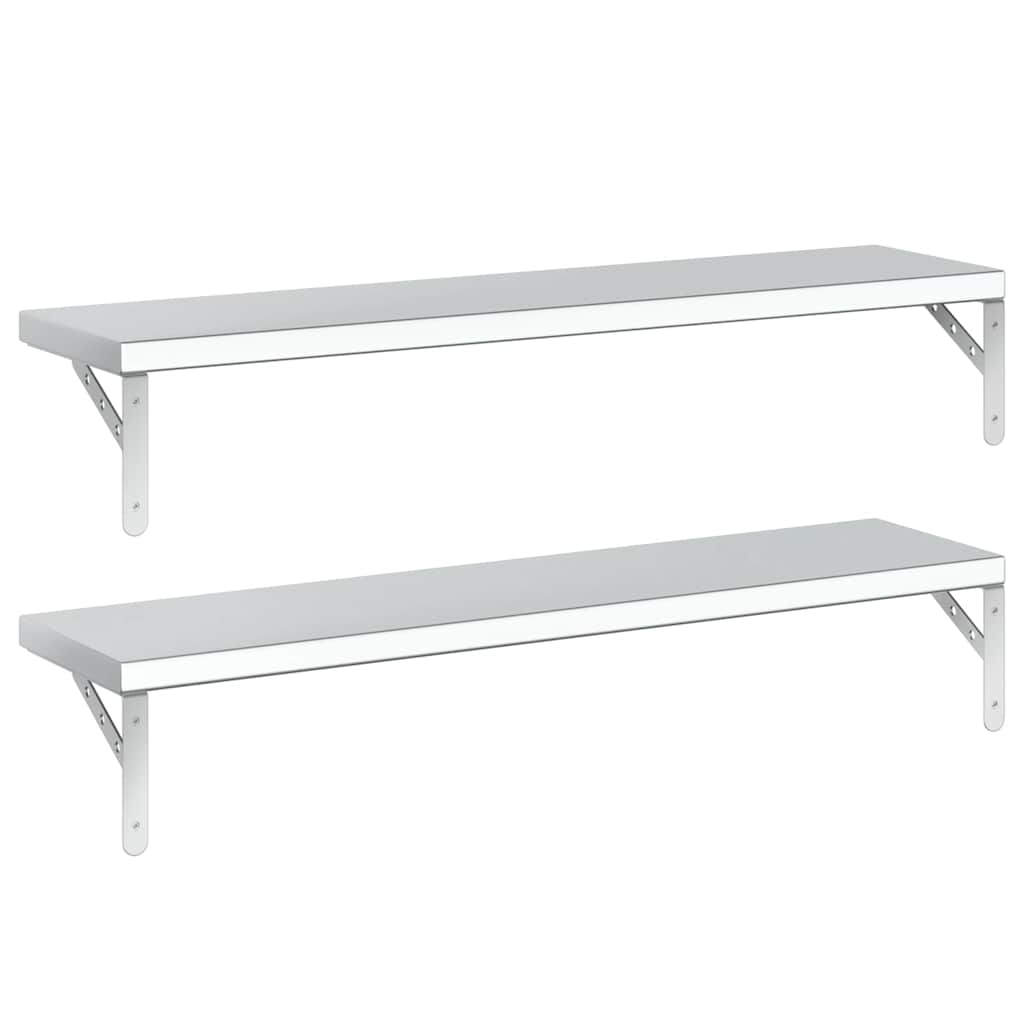vidaXL Wall Shelves 2 pcs 100x23.5 cm Silver Stainless Steel 4