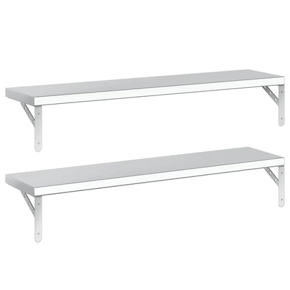 vidaXL Wall Shelves 2 pcs 100x23.5 cm Silver Stainless Steel 4