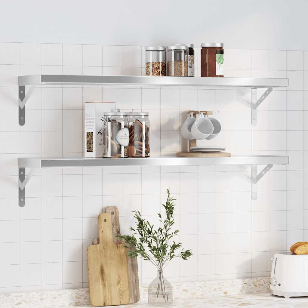 vidaXL Wall Shelves 2 pcs 100x23.5 cm Silver Stainless Steel 1
