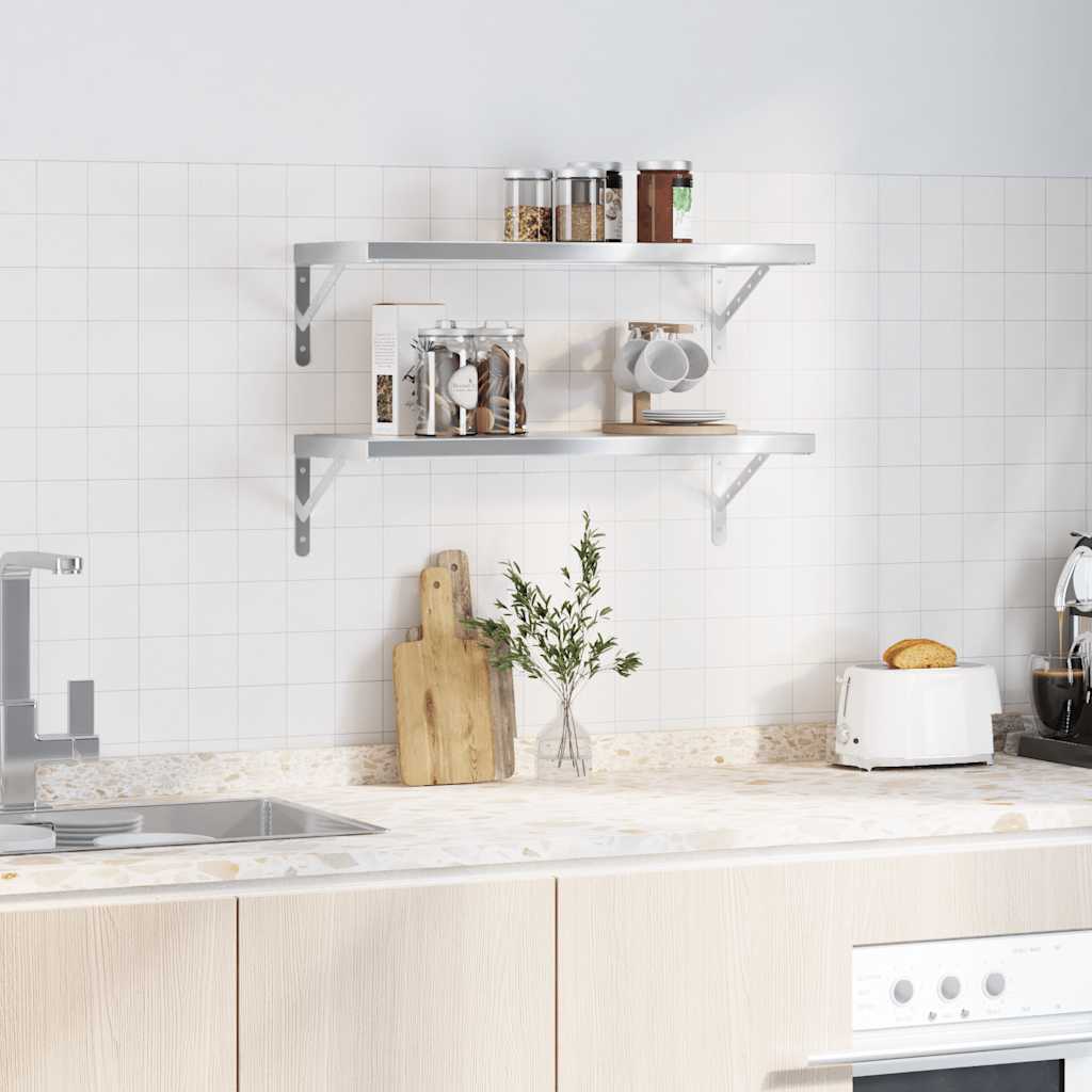 vidaXL Wall Shelves 2 pcs 75x30 cm Silver Stainless Steel 3