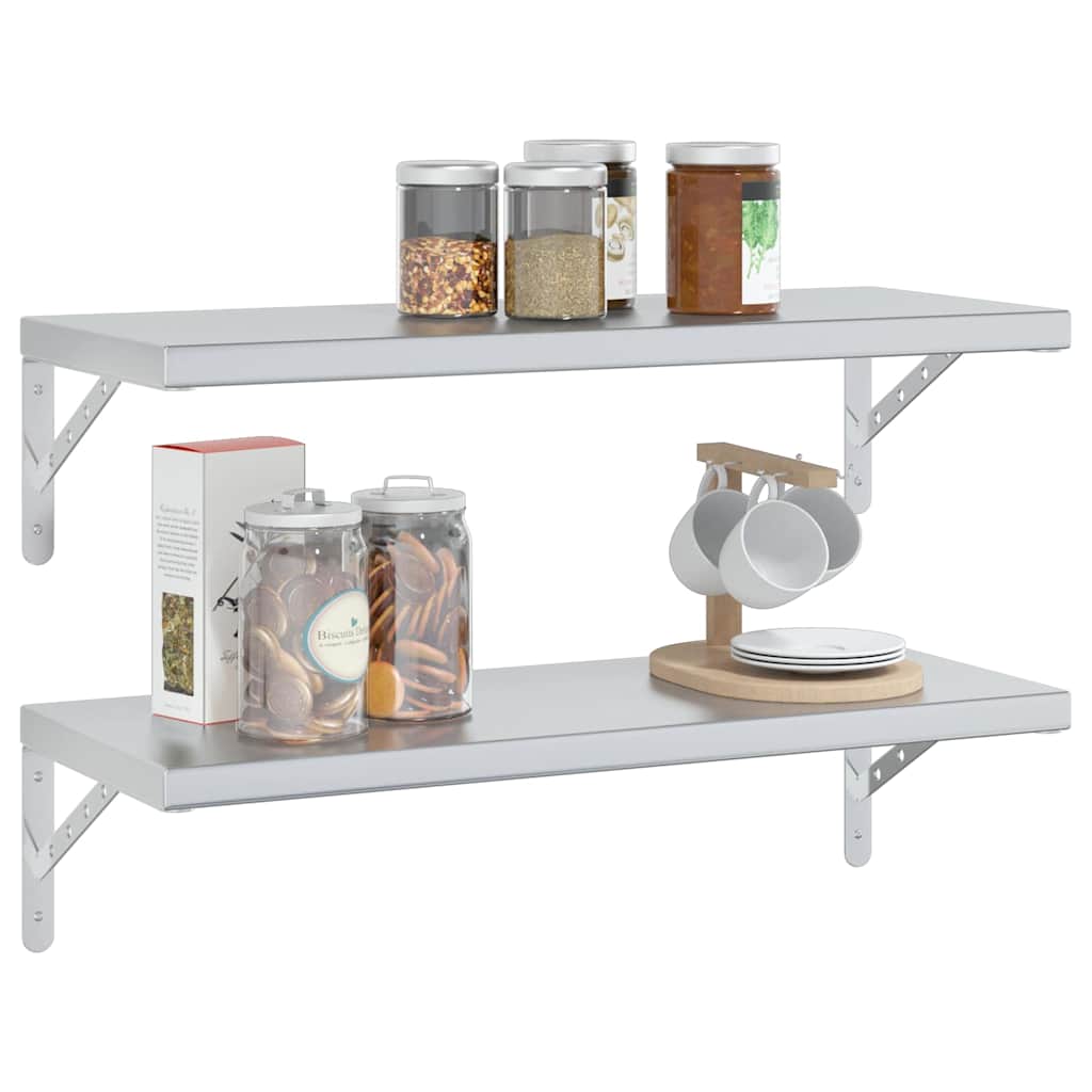 vidaXL Wall Shelves 2 pcs 75x30 cm Silver Stainless Steel 4