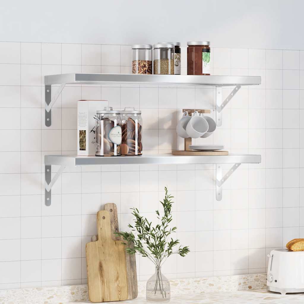 vidaXL Wall Shelves 2 pcs 75x30 cm Silver Stainless Steel 1