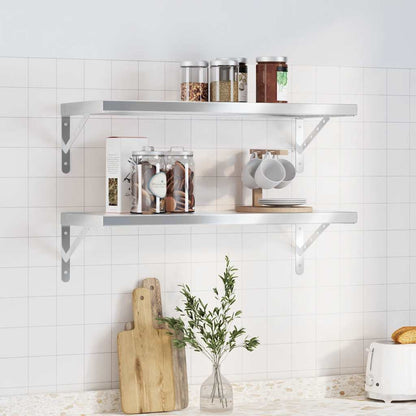 vidaXL Wall Shelves 2 pcs 75x30 cm Silver Stainless Steel 1