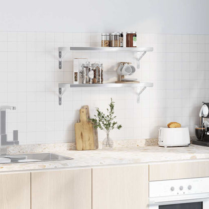 vidaXL Wall Shelves 2 pcs 75x23.5 cm Silver Stainless Steel 3