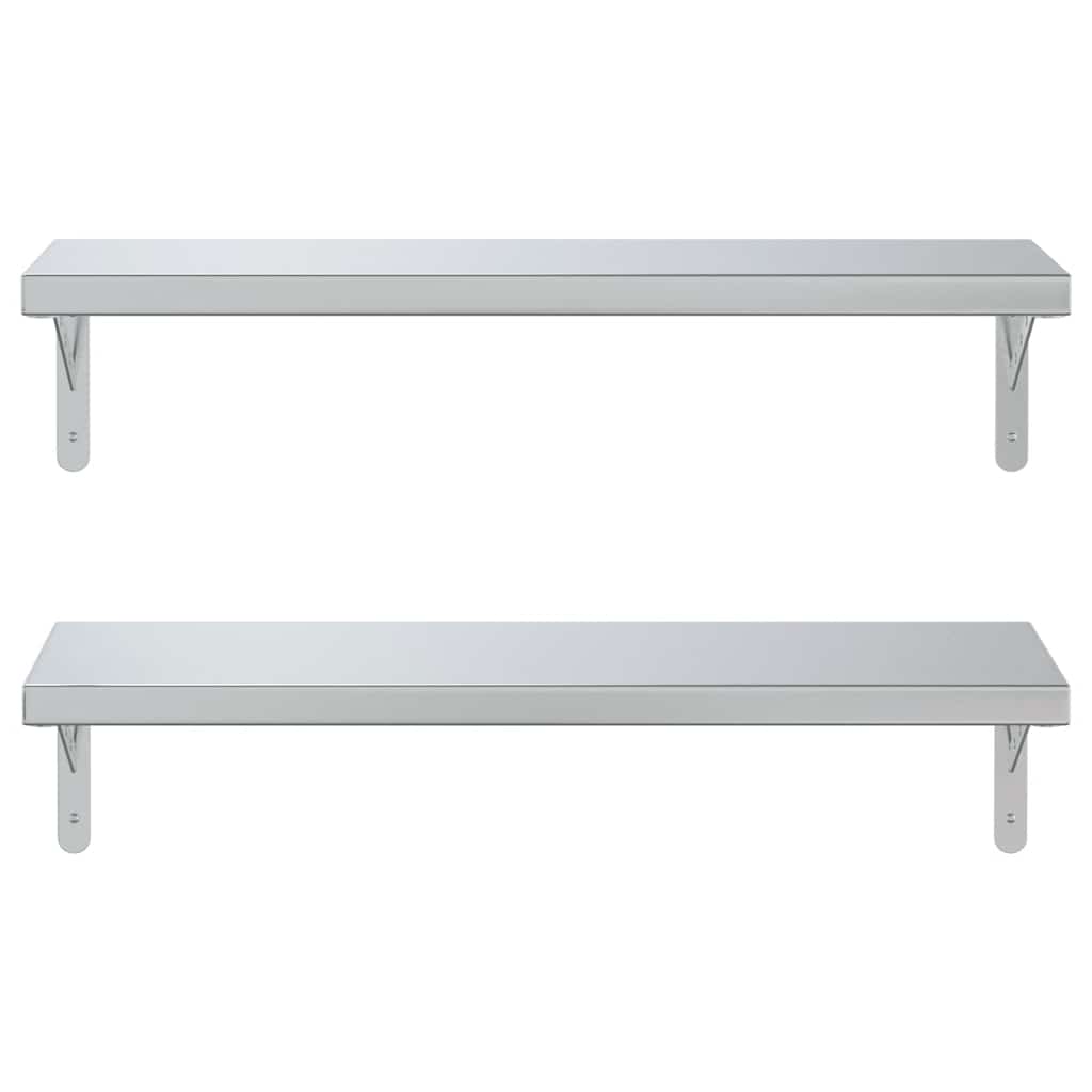 vidaXL Wall Shelves 2 pcs 75x23.5 cm Silver Stainless Steel 5