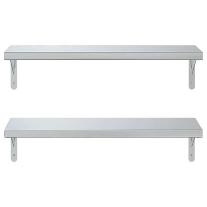 vidaXL Wall Shelves 2 pcs 75x23.5 cm Silver Stainless Steel 5