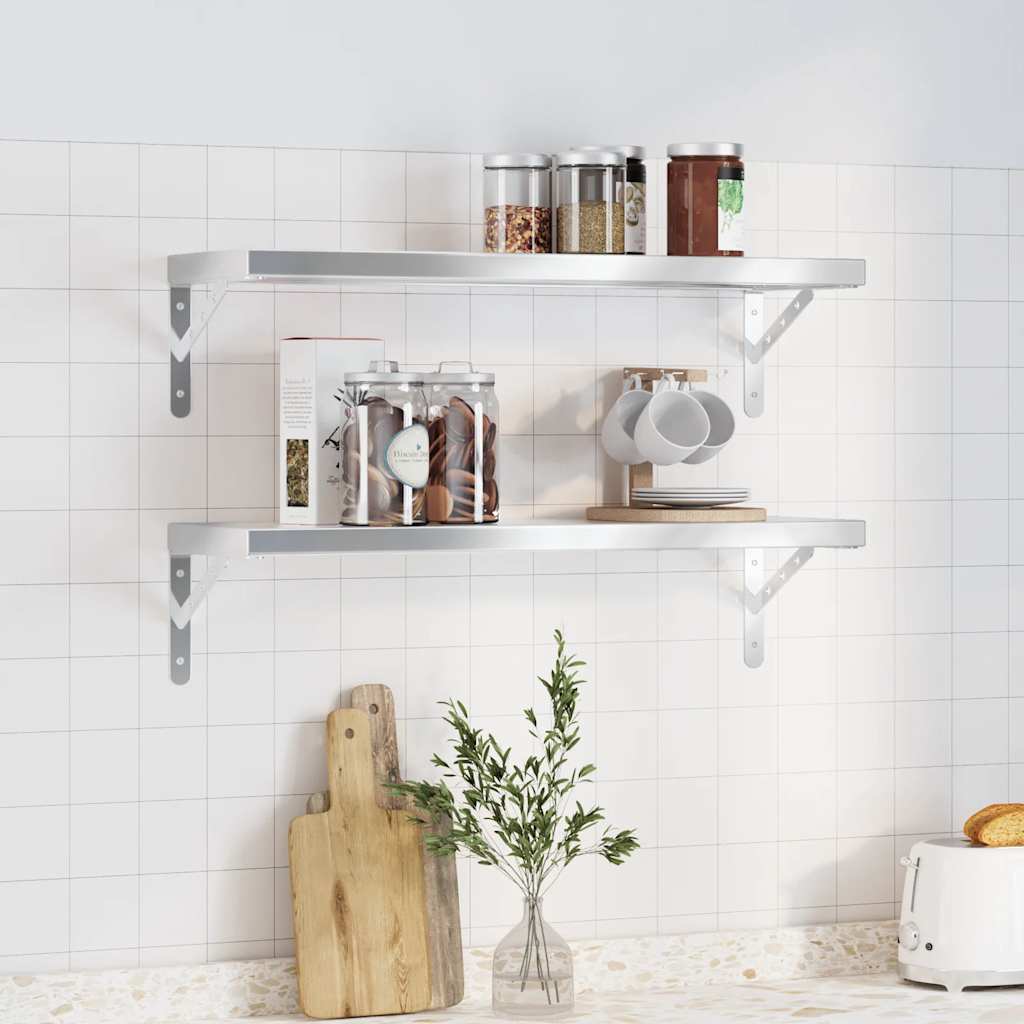 vidaXL Wall Shelves 2 pcs 75x23.5 cm Silver Stainless Steel 1