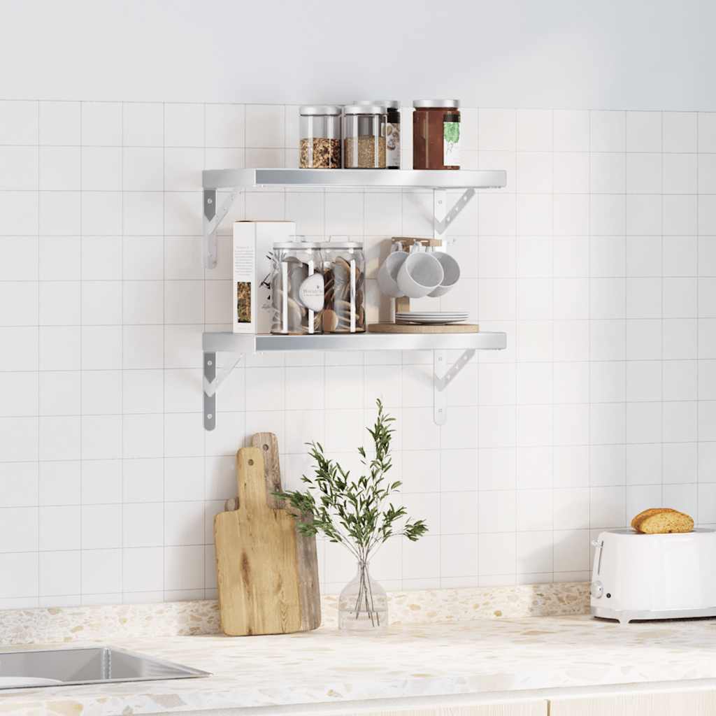 vidaXL Wall Shelves 2 pcs 50x23.5 cm Silver Stainless Steel 3