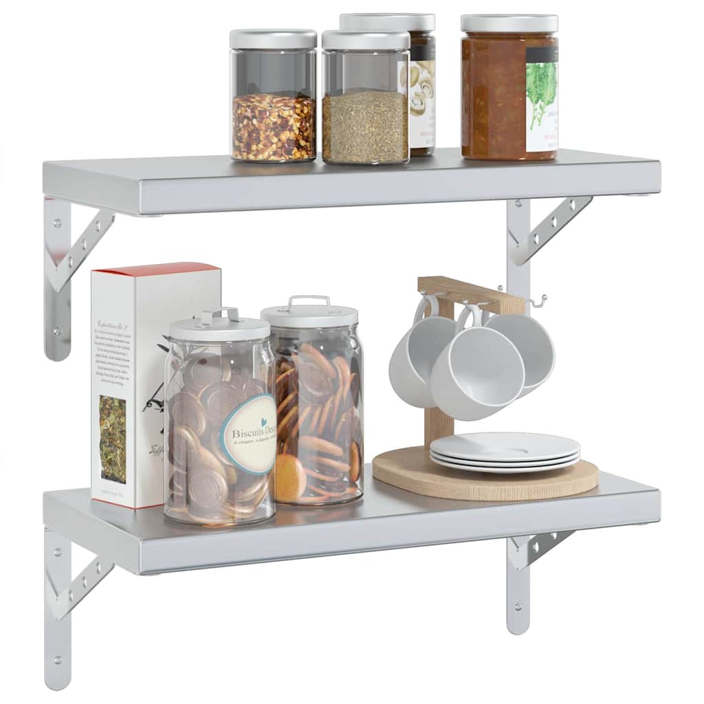 vidaXL Wall Shelves 2 pcs 50x23.5 cm Silver Stainless Steel 4