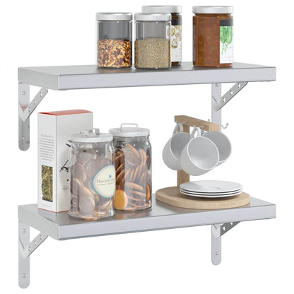 vidaXL Wall Shelves 2 pcs 50x23.5 cm Silver Stainless Steel 4