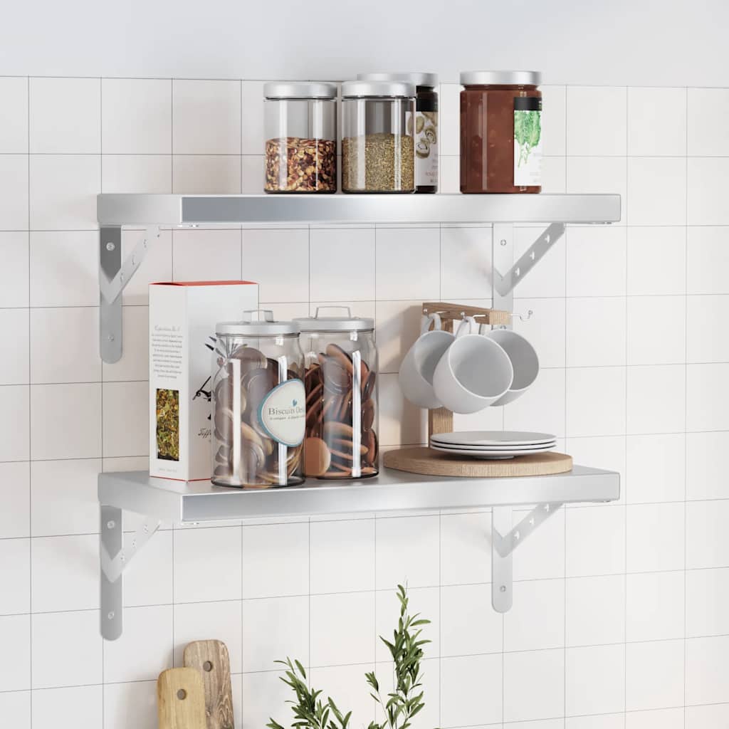 vidaXL Wall Shelves 2 pcs 50x23.5 cm Silver Stainless Steel 1