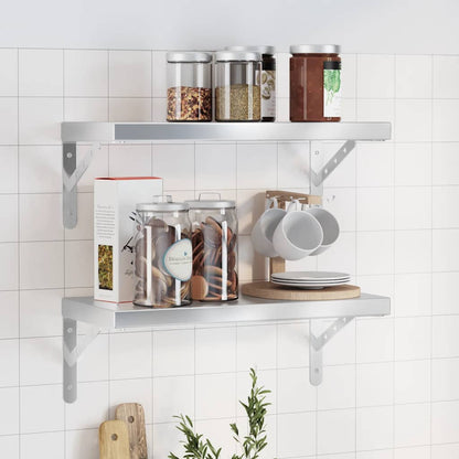 vidaXL Wall Shelves 2 pcs 50x23.5 cm Silver Stainless Steel 1