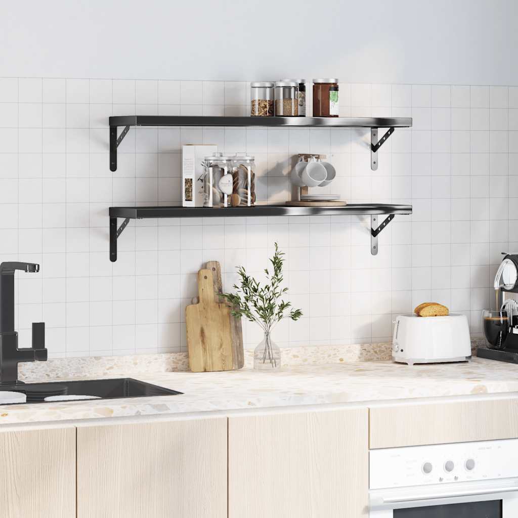 vidaXL Wall Shelves 2 pcs 100x23.5 cm Black Stainless Steel 3