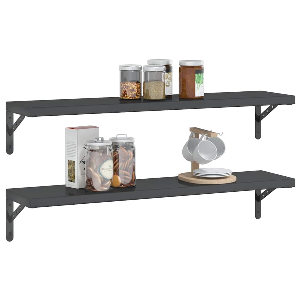 vidaXL Wall Shelves 2 pcs 100x23.5 cm Black Stainless Steel 4