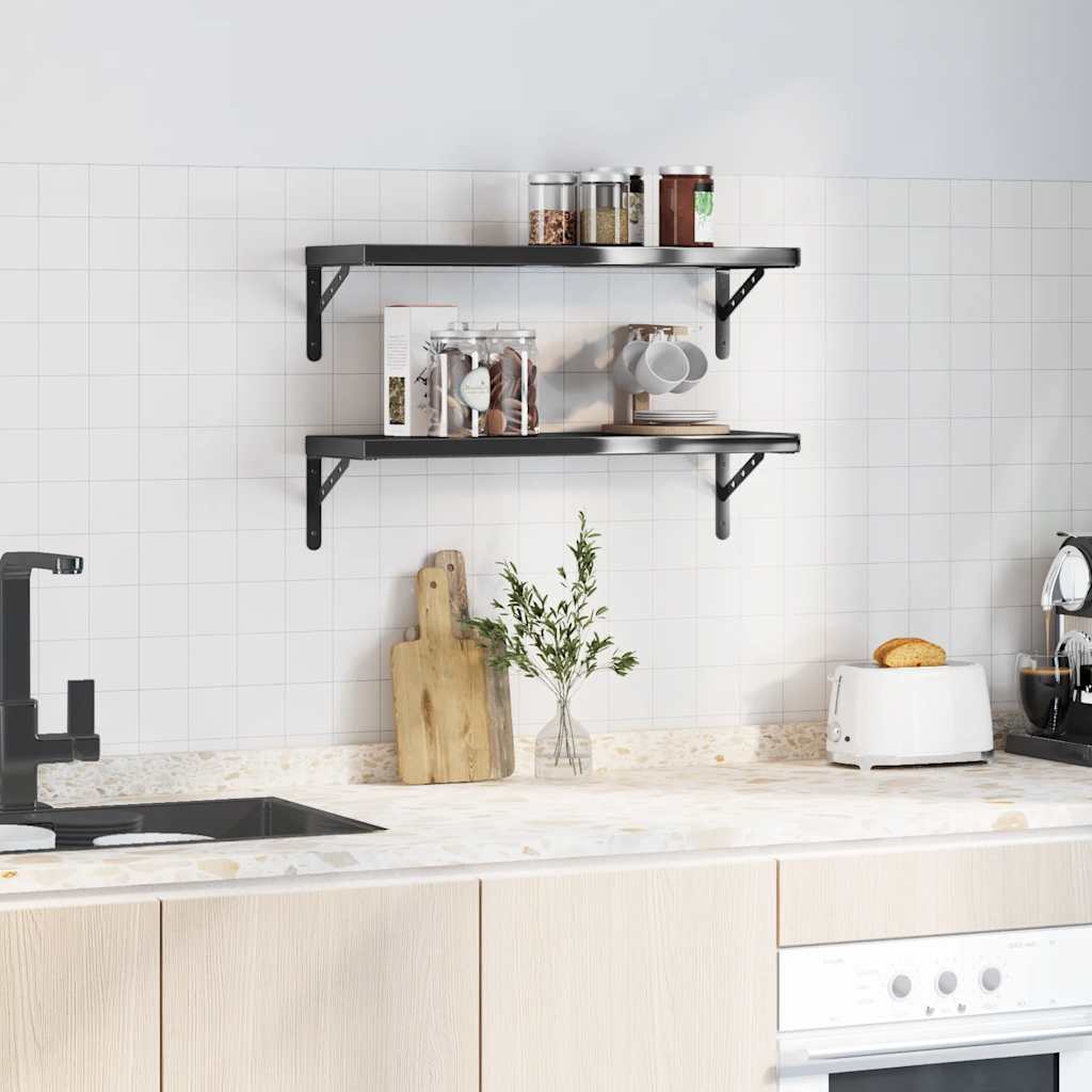 vidaXL Wall Shelves 2 pcs 75x23,5 cm Black Stainless Steel 3