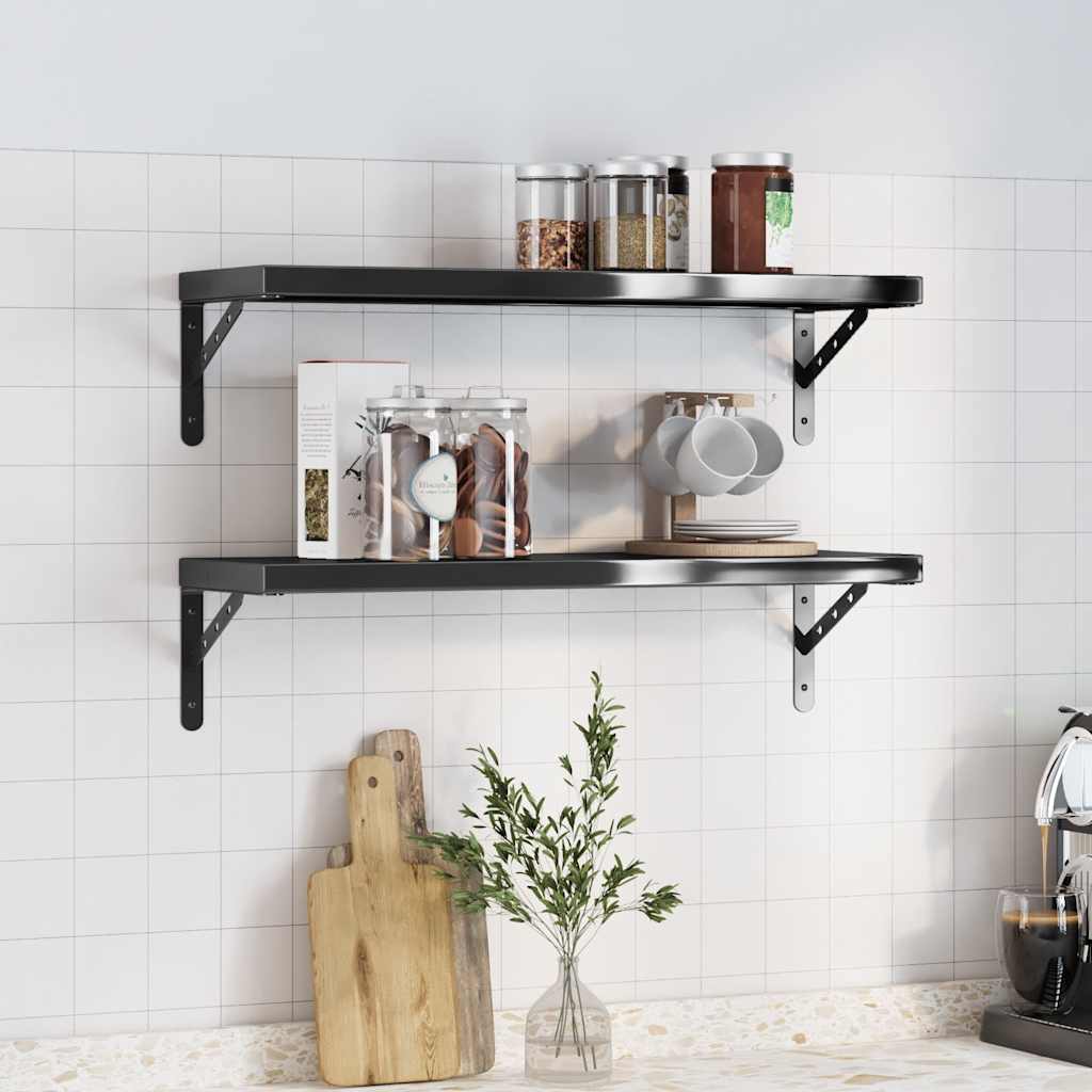 vidaXL Wall Shelves 2 pcs 75x23,5 cm Black Stainless Steel 1