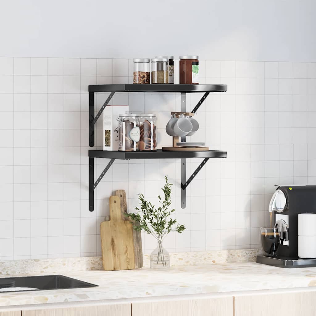 vidaXL Wall Shelves 2 pcs 50x40 cm Black Stainless Steel 3