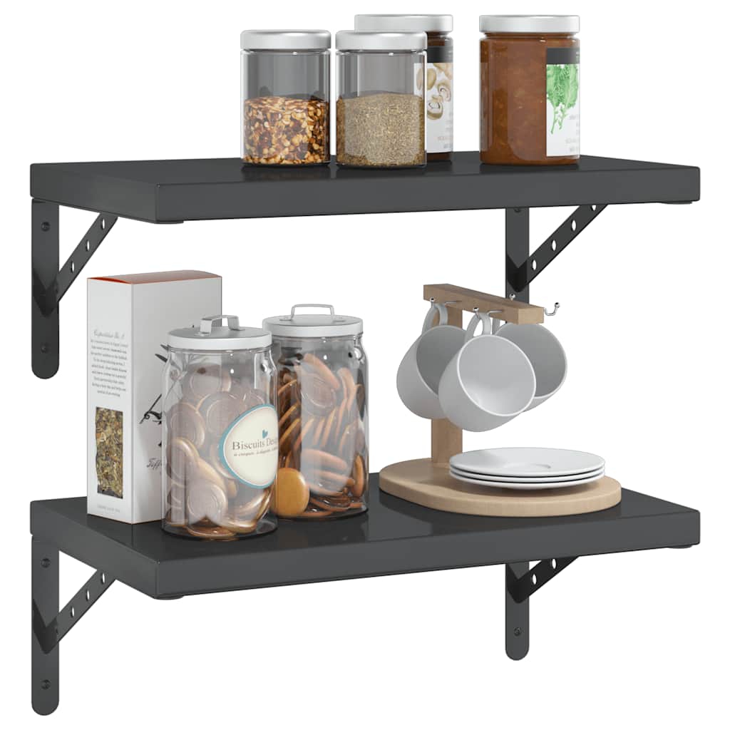 vidaXL Wall Shelves 2 pcs 50x30 cm Black Stainless Steel 4