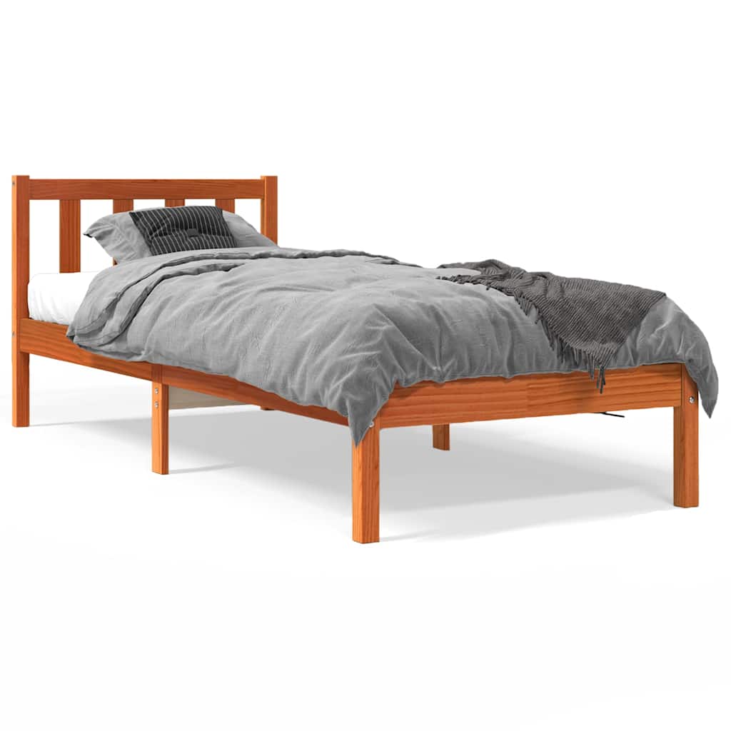 vidaXL Bed Frame without Mattress Wax Brown 100x200 cm Solid Wood Pine 2