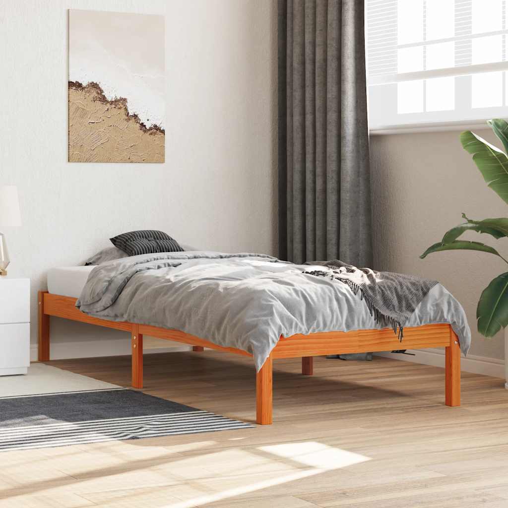 vidaXL Bed Frame without Mattress Wax Brown 90x200 cm Solid Wood Pine 1